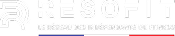 Logo blanc RESOFIT, le réseau des indépendants du fitness, sur fond noir avec un segment du drapeau français en bas.